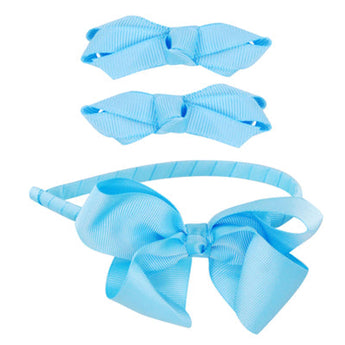 School Bow Hair Accessories Set - Light Blue