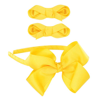 School Bow Hair Accessories Set - Yellow