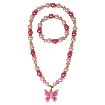 Pink Butterfly Necklace & Bracelet Set