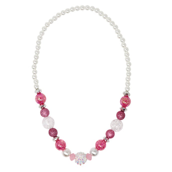 Sparkly Pink and Pearl Beaded Necklace and Bracelet Set