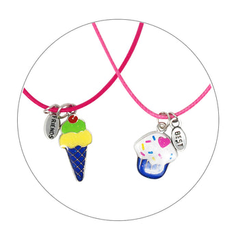 BFF Cotton Candy Ice Cream Mood Necklace Set - Pink Poppy